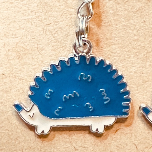 Stainless Steel Earring Hooks Dangle Dark Blue Cream & Silver Hedgehog Handmade - Picture 2 of 7